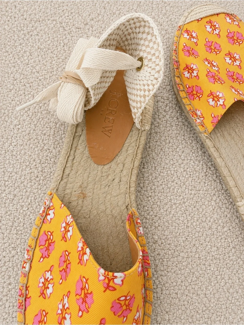 J. Crew D’Orsay Floral Lace-Up Espadrille Flats Orange Pink Canvas | Ankle Tie 7